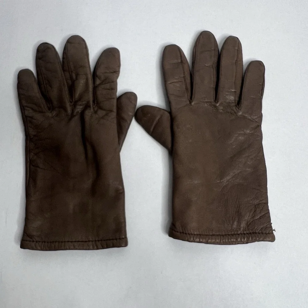 Vintage Fownes Genuine Leather Acrylic Lined Gloves Womens Sz 7 1/2 Tan